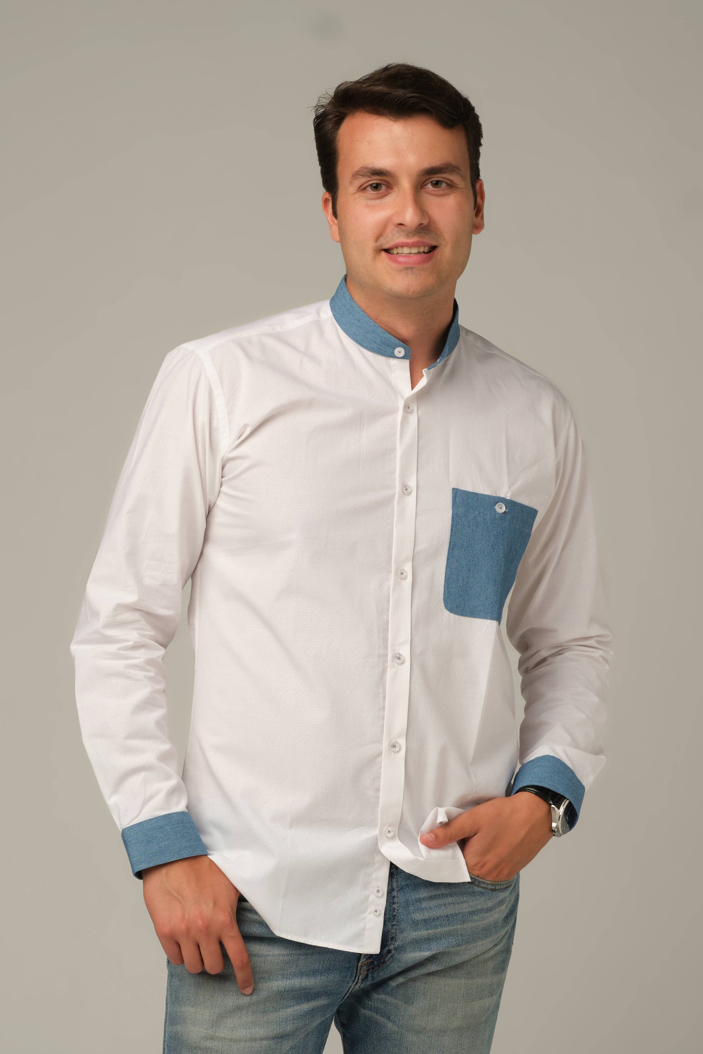 Azure Detail Mandarin Shirt