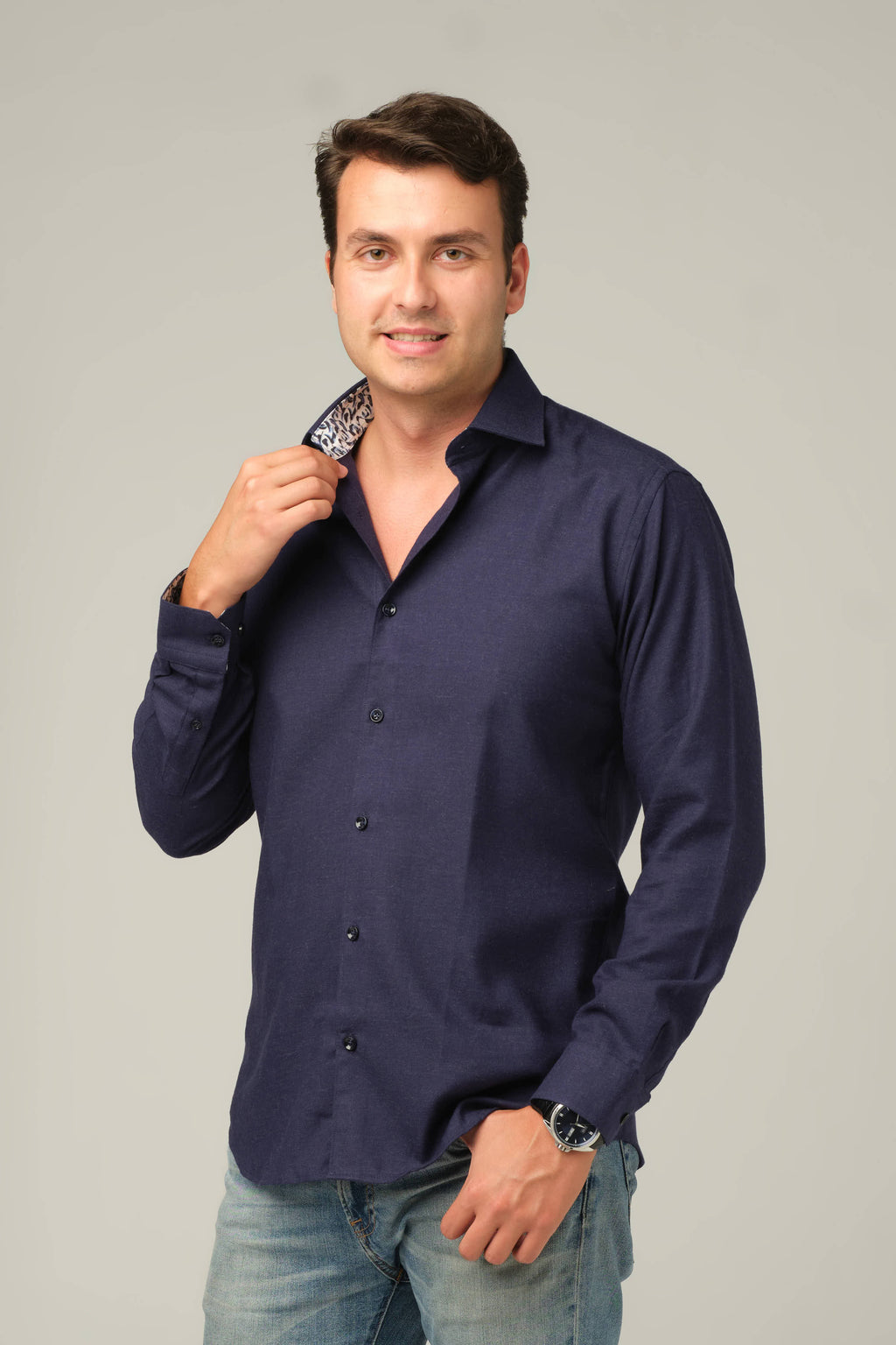 Navy Contrast Cuff Signature Shirt