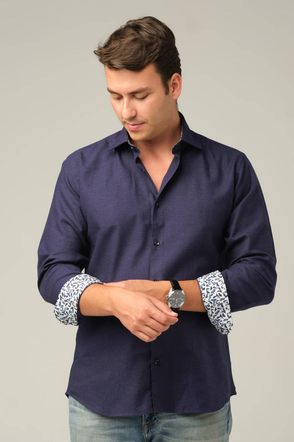 Navy Contrast Cuff Signature Shirt