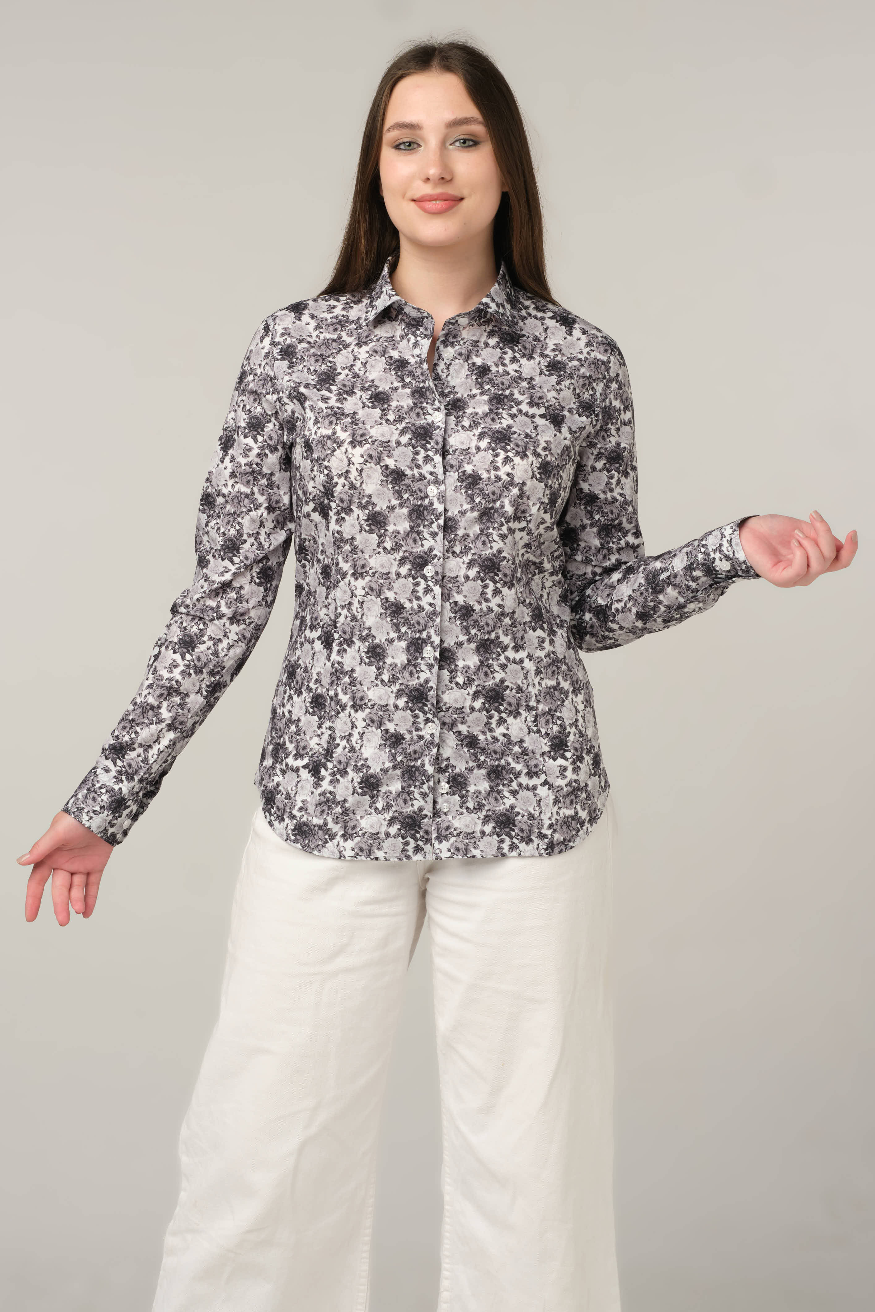 Monochrome Floral Elegance Shirt
