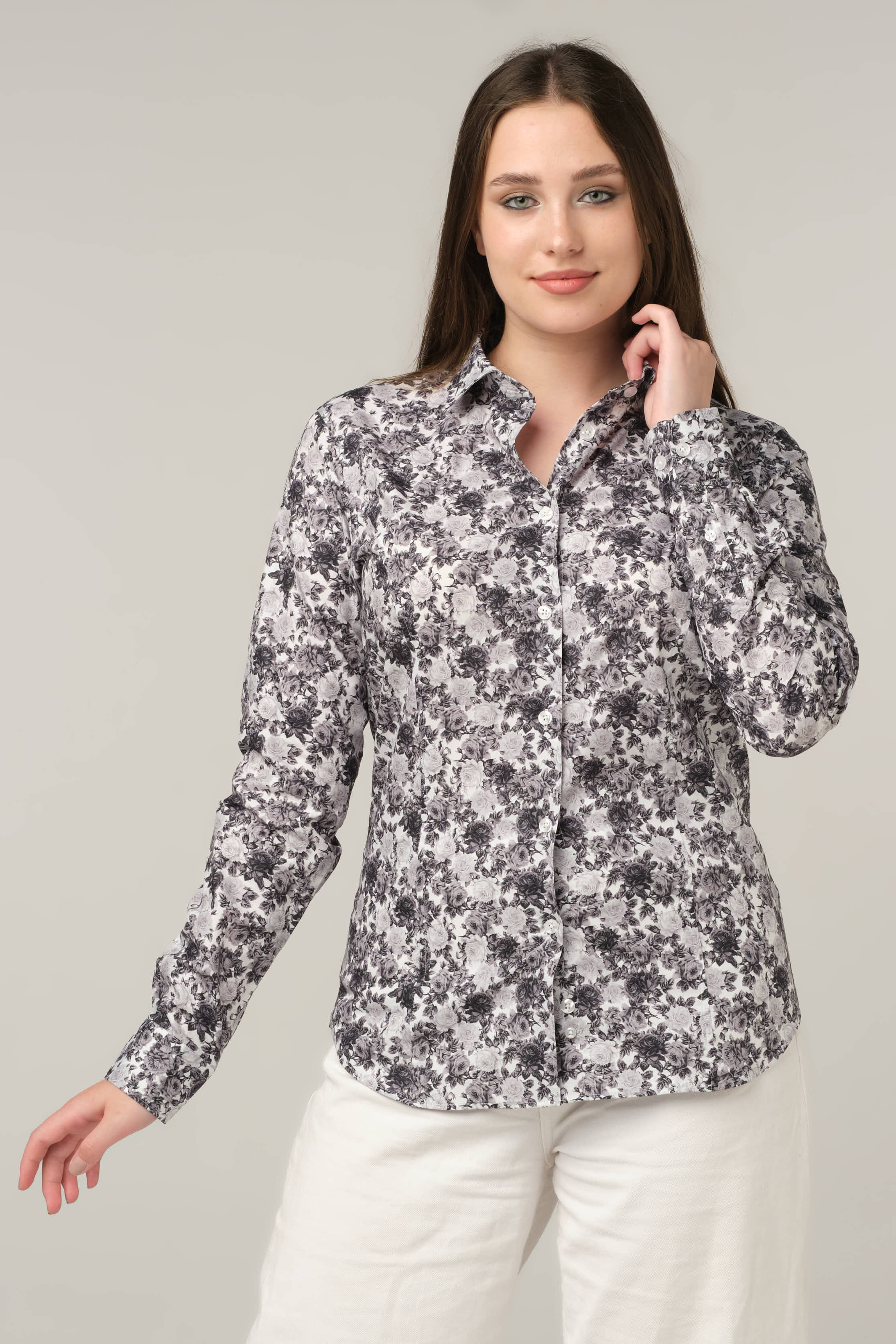 Monochrome Floral Elegance Shirt